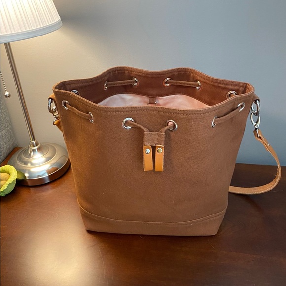 Canvas Bucket Bag with Leather Straps - Picture 2 of 7